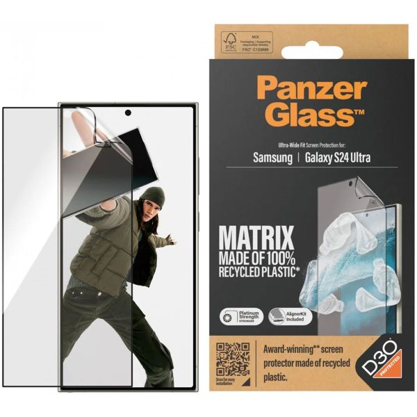 PanzerGlass ﻿Protection d'écran Matrix Recycled Ultra-Wide Fit Anti-bactérienne avec applicateur Samsung Galaxy S24 Ultra