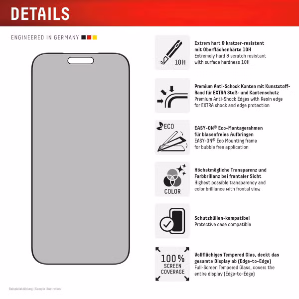 Displex Protection d'écran en verre trempé Privacy Apple iPhone 17 Pro Max