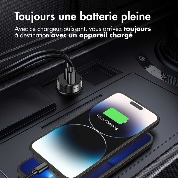 Accezz Chargeur de voiture | Chargeur rapide avec 2 ports - 2x USB-C 65 watts - Noir