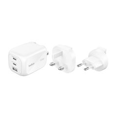 Belkin BoostCharge Pro chargeur GaN 3 ports 100 W avec kit d’adaptateurs de voyage - Blanc