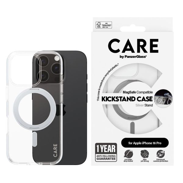 CARE by PanzerGlass Coque Kickstand MagSafe Apple iPhone 16 Pro - Silver