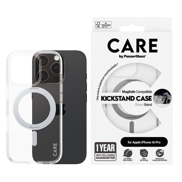 CARE by PanzerGlass Coque Kickstand MagSafe iPhone 16 Pro - Argent