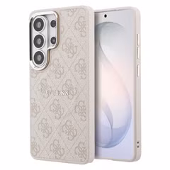 Guess Coque arrière en cuir 4G avec MagSafe Samsung Galaxy S26 Ultra - Gold Edge - Pink