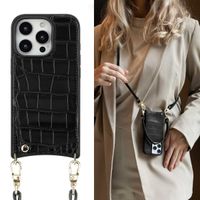 Selencia Coque de télephone Nova Croco avec cordon et porte-cartes Apple iPhone 16 Pro - Noir