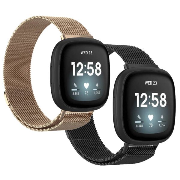 imoshion Multipack bracelet Milanais le Fitbit Versa 4 / 3 / Sense (2) - Noir / Rose Champagne