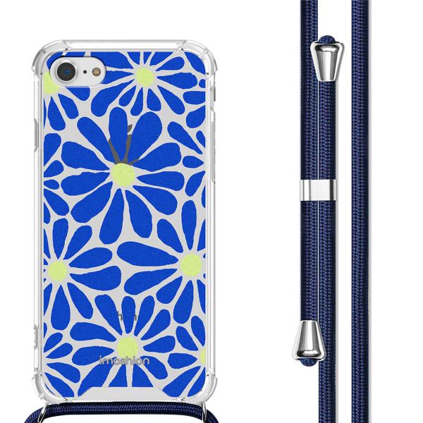 imoshion Coque Design avec cordon Apple iPhone SE (2022 / 2020) / 8 / 7 - Cobalt Blue Flowers Connect