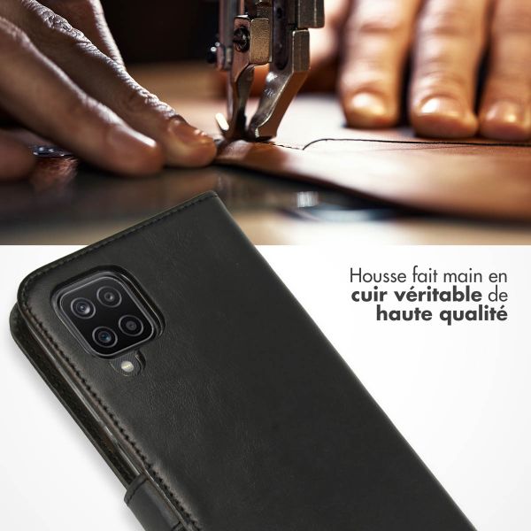 Selencia Étui portefeuille en cuir véritable Samsung Galaxy A12 - Noir