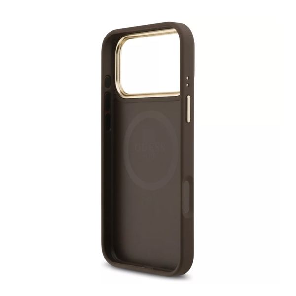 Guess Coque arrière en cuir avec logo Strass classique et MagSafe Apple iPhone 17 Pro - Marron