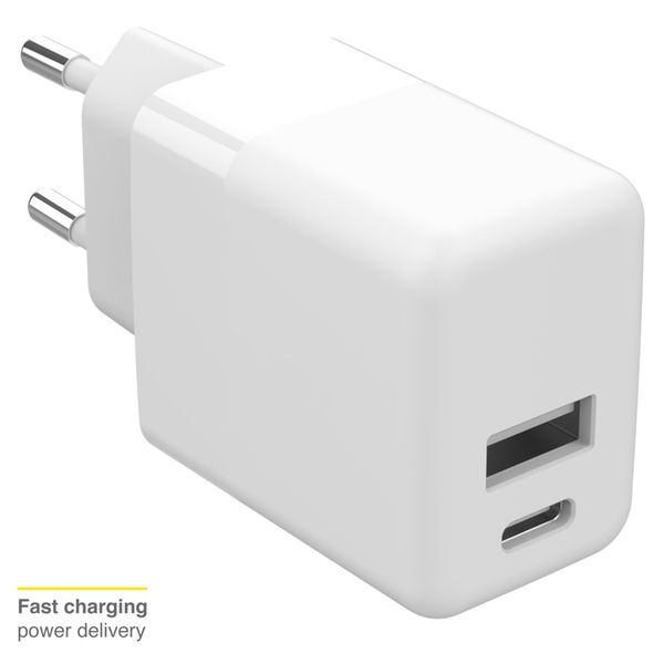 Accezz Wall Charger iPhone SE (2020) - Chargeur - Connexion USB-C et USB - Power Delivery - 20 Watt - Blanc