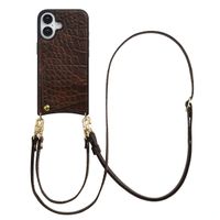 Selencia Coque de télephone Nova Croco avec cordon et porte-cartes Apple iPhone 16 - Choco Brown