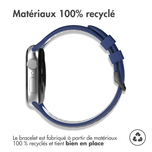 imoshion ﻿Boucle de bracelet de sport en silicone Apple Watch Series 1-9 / SE - 38/40/41 mm / Series 10 - 42 mm - Bleu foncé / Blanc