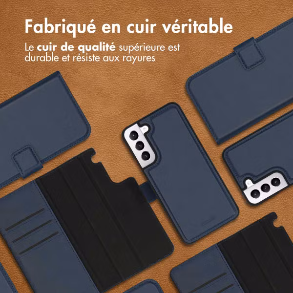 Accezz Étui de téléphone portefeuille en cuir de qualité supérieure 2 en 1 Samsung Galaxy S22 - Bleu foncé