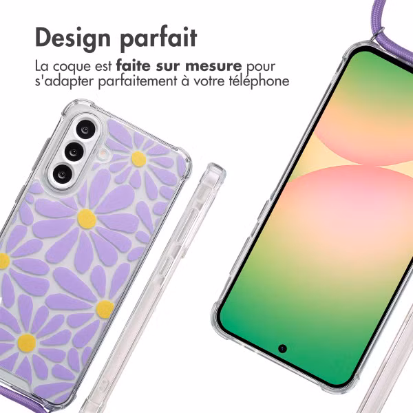imoshion Coque Design avec cordon Samsung Galaxy A56 - Tropical Violet Flowers Connect