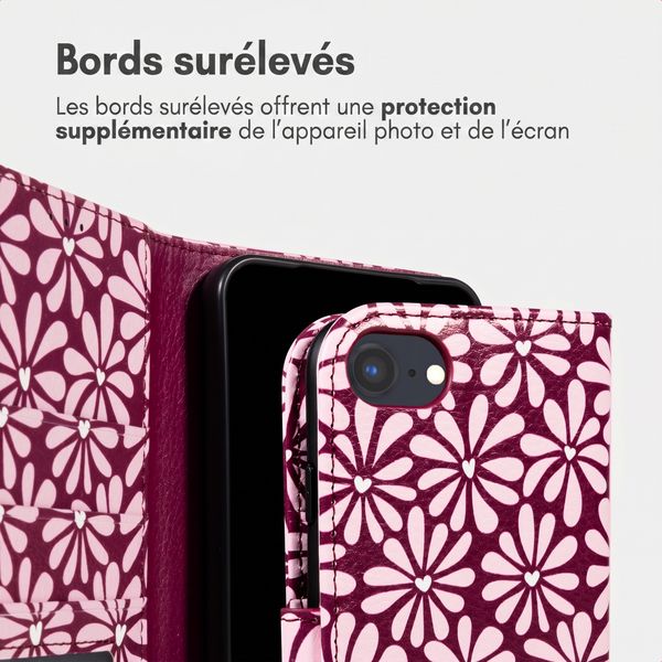 imoshion Étui de télephone portefeuille Design Apple iPhone SE (2022 / 2020) / 8 / 7 / 6(s) - Bloom Love Blush