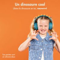 imoshion Casque sans fil pour enfants Dino LED Light - Limiteur de décibels - Avec câble AUX - Petrol Green / Orange