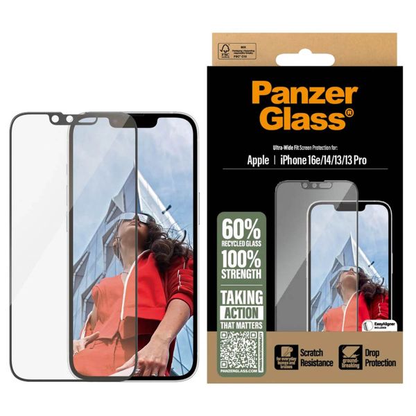 PanzerGlass Protection d'écran Ultra-Wide Fit Anti-bactérienne avec applicateur iPhone 13 / 13 Pro / 14 / 16e