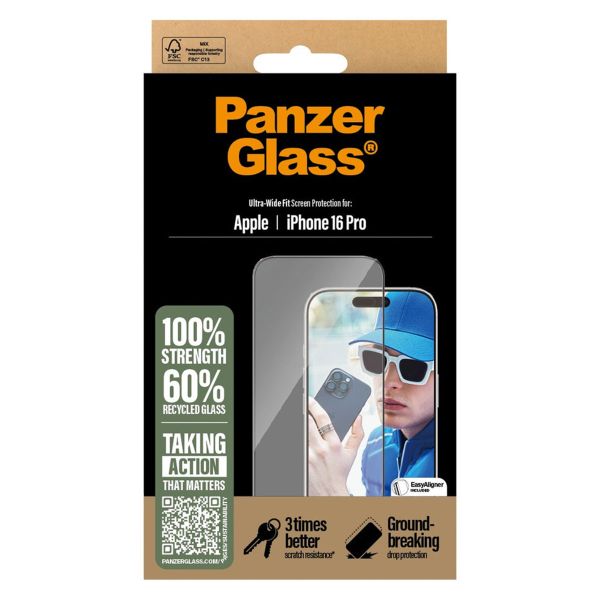 PanzerGlass Protection d'écran Ultra-Wide Fit Anti-bactérienne iPhone 16 Pro