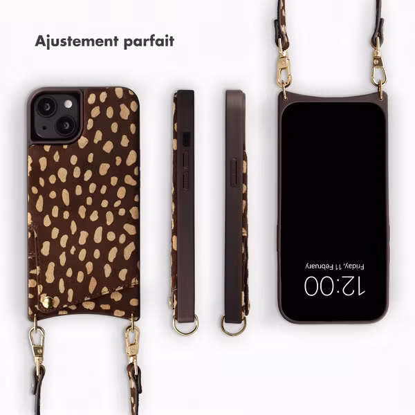 Selencia Nova coque arrière en cuir véritable avec porte-cartes Apple iPhone 14 / 13 - Fawn Chic