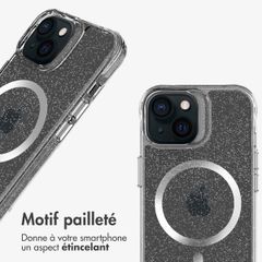 imoshion Coque arrière transparente Pailletée avec MagSafe Apple iPhone 15 - Argent