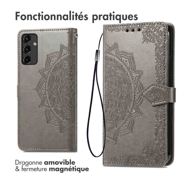 imoshion Etui de téléphone portefeuille Mandala Samsung Galaxy A14 (5G/4G) - Gris