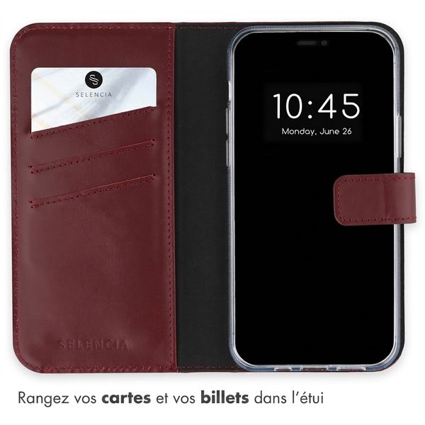 Selencia Étui portefeuille en cuir véritable Apple iPhone 14 - Burgundy