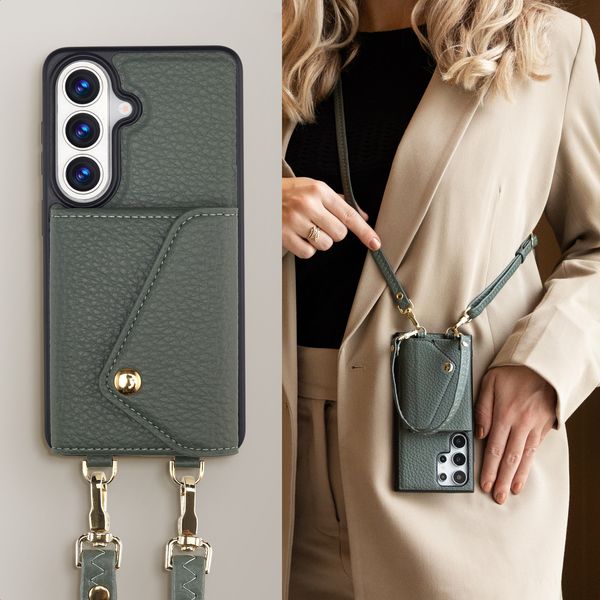 Selencia Coque de télephone Sera avec cordon et porte-cartes enveloppe Samsung Galaxy S26 - Sage Green