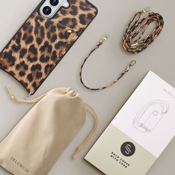 Selencia Coque de télephone Nova avec cordon et porte-cartes Samsung Galaxy S26 - Leopard