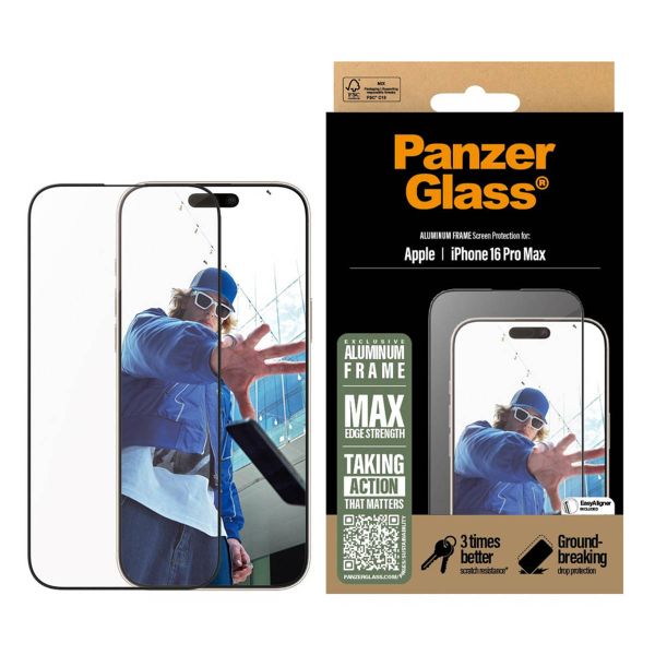 PanzerGlass Protector d'écran avec cadre en aluminium Ultra Wide Fit avec applicateur iPhone 16 Pro Max