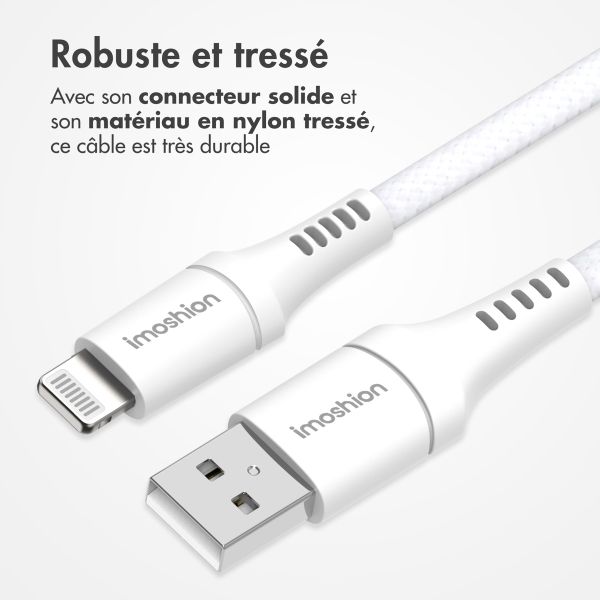 imoshion Câble tressé magnétique - USB-A vers Lightning - 1 mètre - Blanc