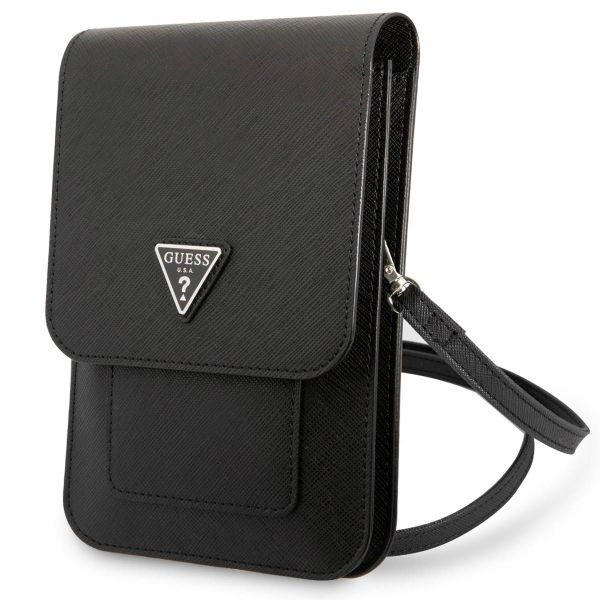 Guess Sac téléphone Saffiano Triangle - Convient aux smartphones jusqu'à 7 pouces - Noir