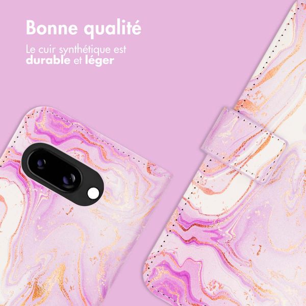 imoshion Étui de télephone portefeuille Design Google Pixel 9A - Purple Marble
