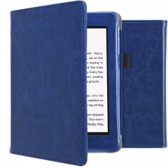 imoshion Étui de liseuse portefeuille en cuir végan Amazon Kindle Paperwhite 4 - Bleu foncé