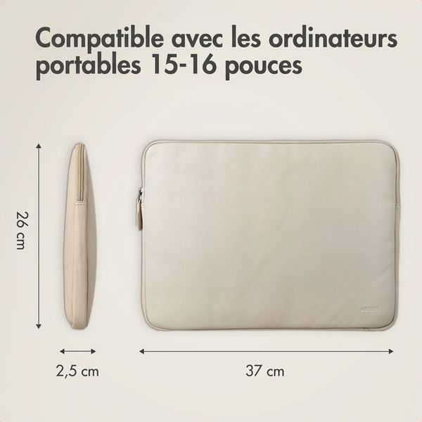 Accezz Pochette ordinateur Leather avec fermeture éclair 15-16 pouces - Beige
