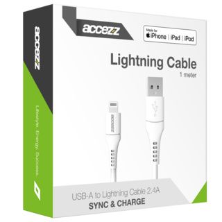 Accezz Câble Lightning vers USB iPhone 13 Pro Max - Certifié MFi - 1 mètre - Blanc