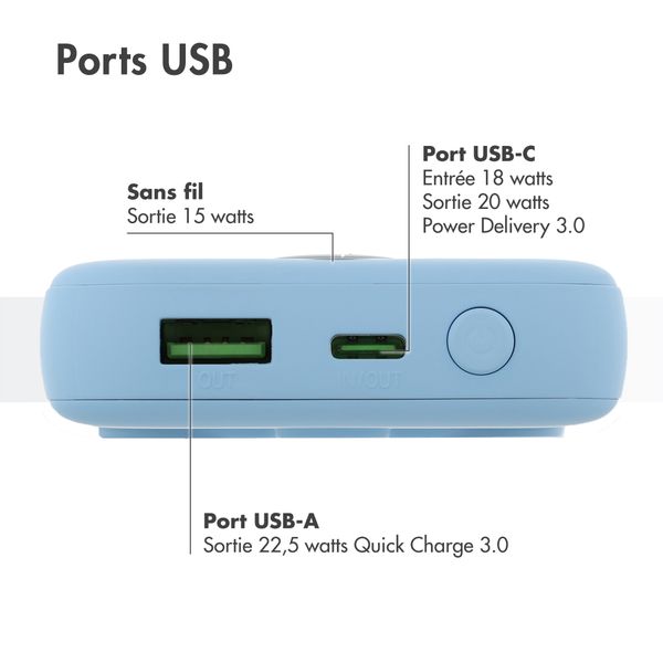 imoshion Batterie externe MagSafe 10.000 mAh - Batterie externe sans fil - Bleu ciel