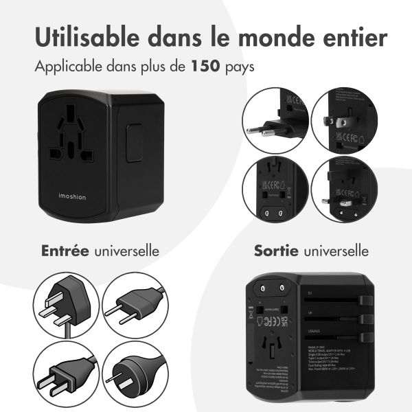 imoshion Prise internationale universelle - USB-C &  USB-A - Noir