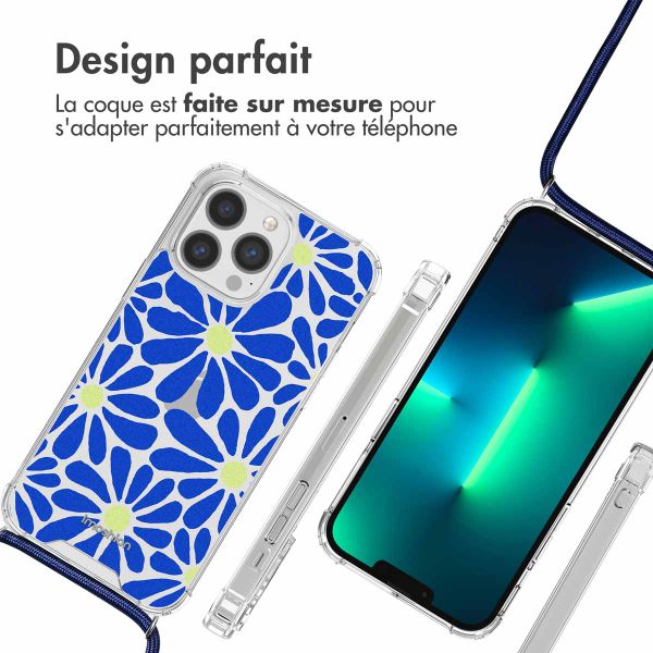 imoshion Coque Design avec cordon iPhone 13 Pro Max - Cobalt Blue Flowers Connect