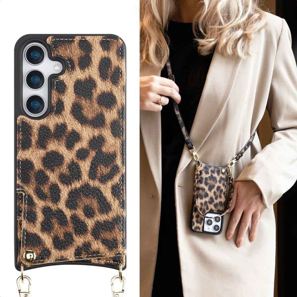 Selencia Coque de télephone Nova avec cordon et porte-cartes Samsung Galaxy S25 - Leopard