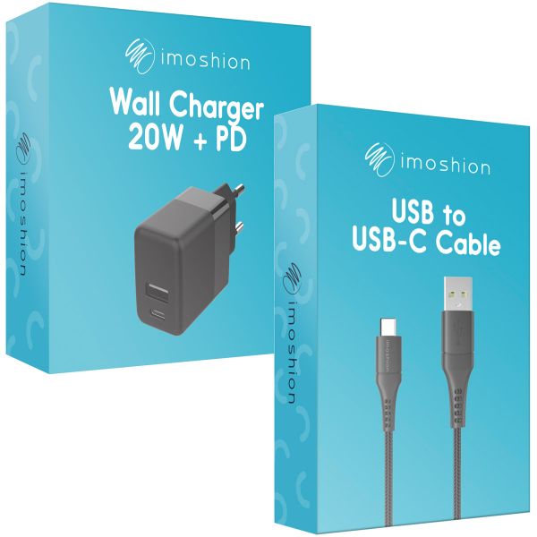 imoshion Chargeur Mural avec câble USB-C vers USB - Chargeur - Textile tissé - 20 Watt - 1,5 mètres - Noir