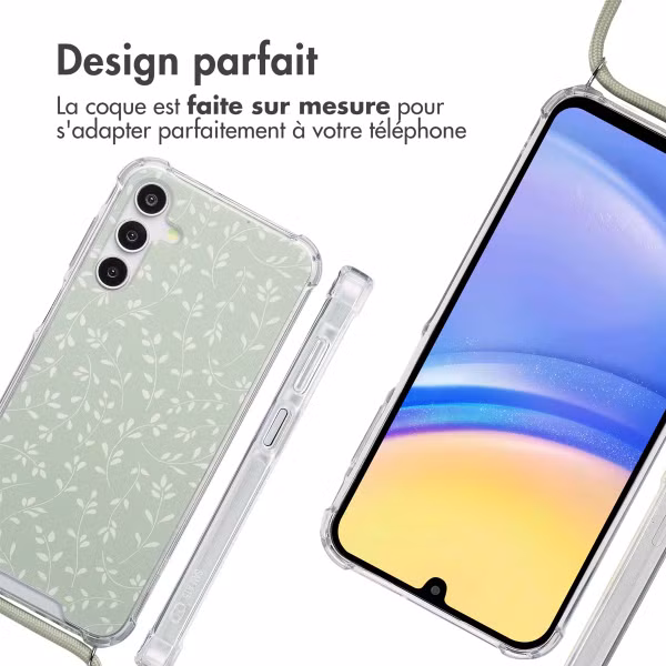 imoshion Coque Design avec cordon Samsung Galaxy A15 (5G) - Smoke Green Flowers