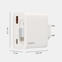 imoshion Chargeur GaN avec câble USB-C rétractable 65W - USB-A + USB-C - Blanc