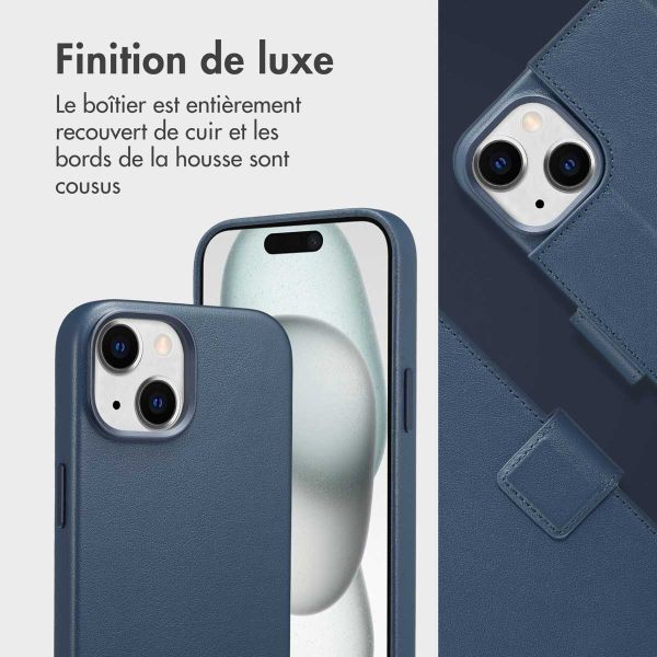 Accezz Étui de télephone portefeuille en cuir 2-en-1 avec MagSafe Apple iPhone 15 - Nightfall Blue