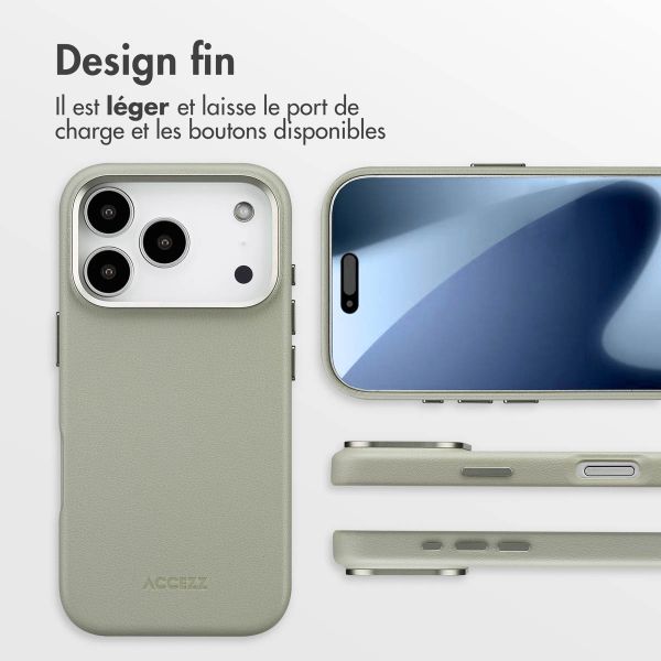 Accezz Coque arrière en cuir avec MagSafe Apple iPhone 17 Pro - Light Grey