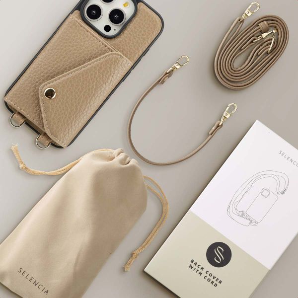 Selencia Coque à cordon avec porte-cartes enveloppe Sera iPhone 15 Pro - Beige