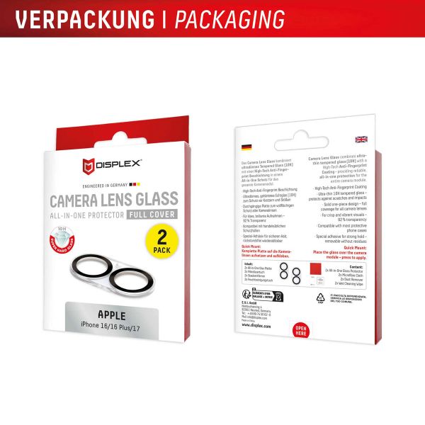 Displex CamGlass All-In-One Protection d'objectif de caméra Apple iPhone 16 / 16 Plus / 17