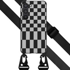 Selencia Coque design en silicone avec cordon amovible Samsung Galaxy S23 - Irregular Check Black
