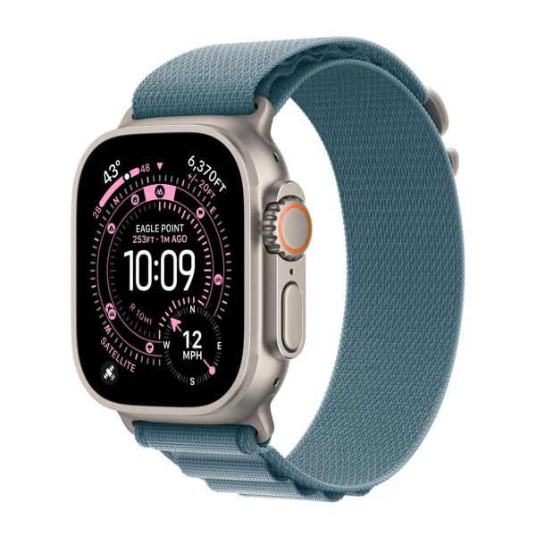 Apple Bracelet Alpine Loop Apple Watch Series 1 - 11 / SE / Ultra (44/45/46/49 mm) - Taille M - Light Blue / Natural Titanium