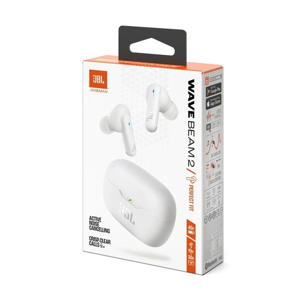 JBL Vibe Beam 2 Earbuds - Écouteurs sans fil - Réduction de bruit active - Blanc