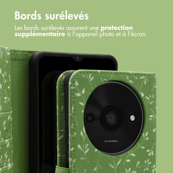 imoshion Étui de télephone portefeuille Design Xiaomi Redmi A3 - Green Flowers