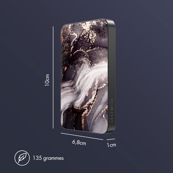 Selencia Powerbank Vivid 5 000 mAh - MagSafe et Qi2 - Noir / Chic Marble Black